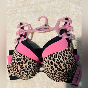 Juicy Couture✨🩷🖤🤎Pink and Leopard Print Bra Set- 3 pcs